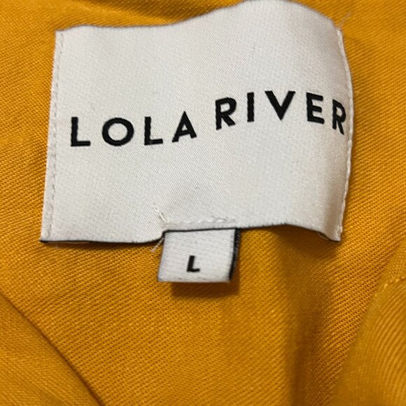 Lola River Women’s Mustard Yellow Tencel Button Front Short Sleeve Top Size L - Picture 4 of 7